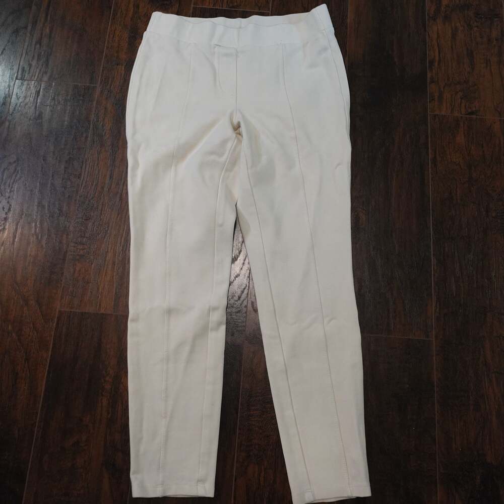 Style & Co White Pull-On Slim-Leg Piped Trousers